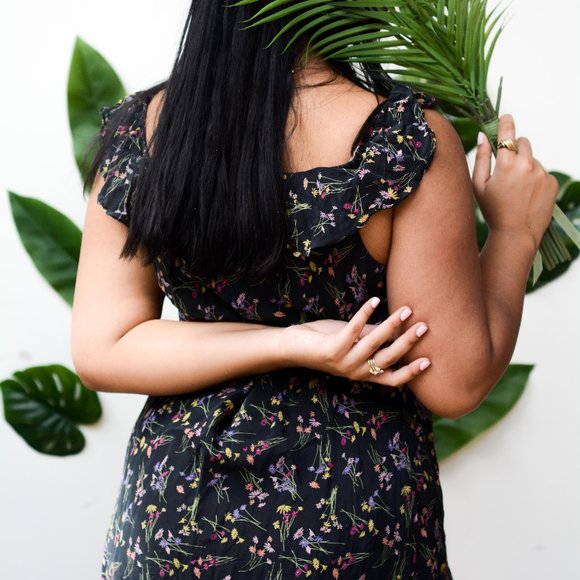 Black Floral Silk Dress - Picture 4 of 5